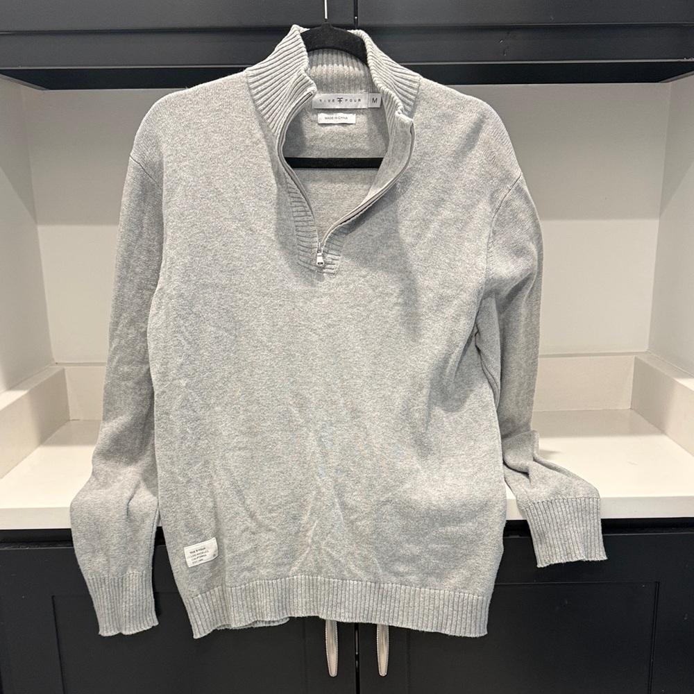 Five Four light gray 100% cotton quarter zip-up long sleeve mock neck sweater| M